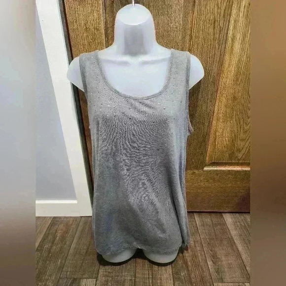 Maurices Tank Top Womens XL Grey Lace Back Rhinestones Bling - Picture 1 of 8